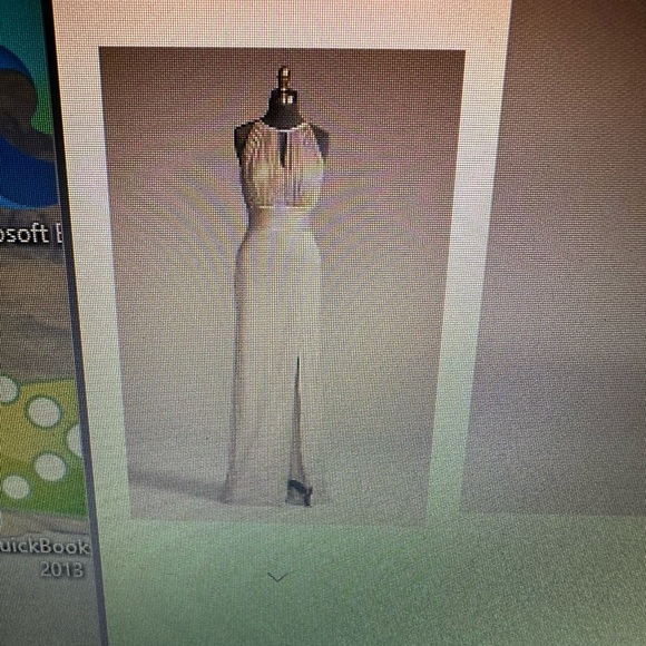 High Neck Glitter A Line Gown with Keyholes - Picture 6 of 6